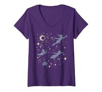 Mujer Disney Peter Pan Starry Flight Silhouette Camiseta Cuello V, Morado, S
