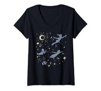 Mujer Disney Peter Pan Starry Flight Silhouette Camiseta Cuello V, Negro, S