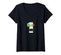 Mujer Disney & Pixar Buzz Lightyear Numbers 1 First 1st Birthday Camiseta Cuello V