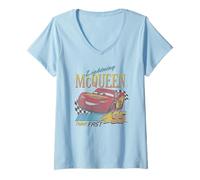 Mujer Disney Pixar Cars 2 Lighting MC Queen Think Fast Portrait Camiseta Cuello V