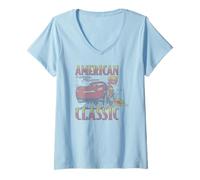 Mujer Disney Pixar Cars 4th of July Mcqueen American Classic Retro Camiseta Cuello V