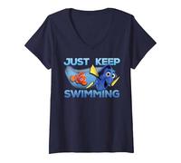 Mujer Disney Pixar Finding Dory Just Swimming With Nemo Camiseta Cuello V, Azul Marino, L