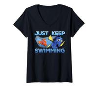 Mujer Disney Pixar Finding Dory Just Swimming With Nemo Camiseta Cuello V, Negro, L