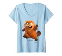 Mujer Disney Pixar Hoppers Beaver Mable Running Happy To Say Hello Camiseta Cuello V