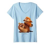 Mujer Disney Pixar Hoppers King George And Mabel Playing Together Camiseta Cuello V