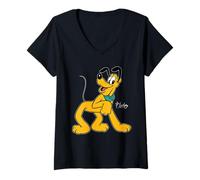 Mujer Disney Pluto the Dog Retro Character Pose Trip Matching Camiseta Cuello V