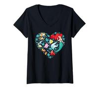 Mujer Disney Princess Ariel Flounder and Sebastian Collage Heart Camiseta Cuello V