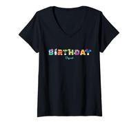 Mujer Disney Princess "Birthday Squad" Party Character Letters Camiseta Cuello V