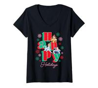 Mujer Disney Princess Happy Holidays Cinderella Belle & Snow White Camiseta Cuello V