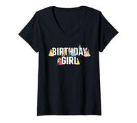 Mujer Disney Princess Squad Birthday Girl Matching Birthday Party Camiseta Cuello V