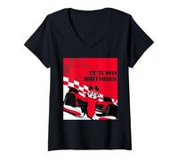 Mujer Disney Racing "It's My Birthday" Mickey Mouse Race Car Party Camiseta Cuello V