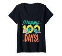 Mujer Disney Stitch & Angel Happy 100 Days of School 100th Day Camiseta Cuello V