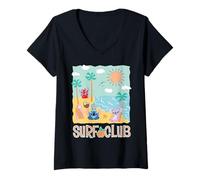 Mujer Disney Stitch Angel Leroy & Scrump Summer Beach Surf Club Camiseta Cuello V