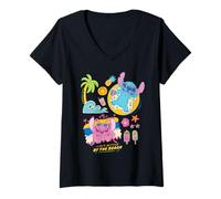 Mujer Disney Stitch & Angel Life's Better by the Beach Summer Trip Camiseta Cuello V