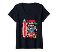 Mujer Disney Stitch Christmas Goodish All Year Funny Holiday Camiseta Cuello V