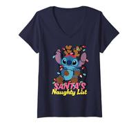 Mujer Disney Stitch Christmas Santa's Naughty List Funny Holiday Camiseta Cuello V