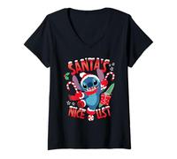 Mujer Disney Stitch Christmas Santa's Nice List Funny Holiday Camiseta Cuello V