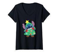 Mujer Disney Stitch Christmas Tree Costume Cute Funny Holiday Camiseta Cuello V