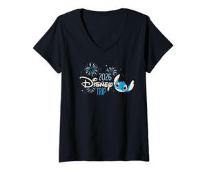 Mujer Disney Stitch & Fireworks 2026 Disney Trip Vacation Camiseta Cuello V