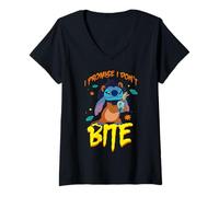 Mujer Disney Stitch Scar Costume I Promise I Don't Bite Halloween Camiseta Cuello V