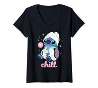 Mujer Disney Stitch "Time to Chill" Bathrobe Relaxation Self-Care Camiseta Cuello V