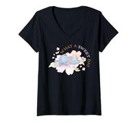 Mujer Disney Stitch What a Sweet Day Sakura Spring Cherry Blossom Camiseta Cuello V