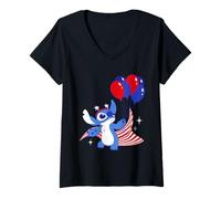 Mujer Disney Stitch with Balloons Americana 4th of July USA 250th Camiseta Cuello V
