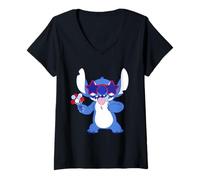 Mujer Disney Stitch with Lollipops Americana 4th of July USA 250th Camiseta Cuello V