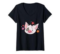 Mujer Disney Vaiana 2 Big Face Pua Tropical Flowers Cute Costume Camiseta Cuello V