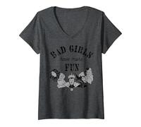 Mujer Disney Villains Bad Girls Have More Fun C1 Camiseta Cuello V, Jaspeado Oscuro, S