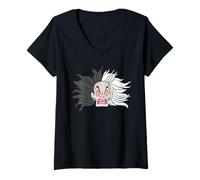 Mujer Disney Villains Cruella De Vil Enraged Big Face Costume Camiseta Cuello V