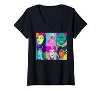 Mujer Disney Villains Group Retro Color Grid Collage Camiseta Cuello V