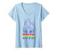 Mujer Disney Villains Ursula Diva Pride Camiseta Cuello V, Azul Bebé, XXL