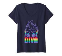 Mujer Disney Villains Ursula Diva Pride Camiseta Cuello V, Azul Marino, XL
