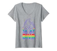 Mujer Disney Villains Ursula Diva Pride Camiseta Cuello V, Gris Jaspeado, L