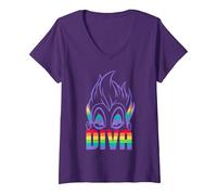 Mujer Disney Villains Ursula Diva Pride Camiseta Cuello V, Morado, XL