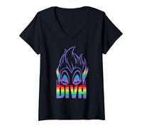 Mujer Disney Villains Ursula Diva Pride Camiseta Cuello V, Negro, M