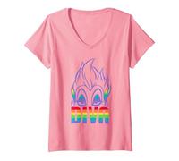 Mujer Disney Villains Ursula Diva Pride Camiseta Cuello V, Rosado, XL