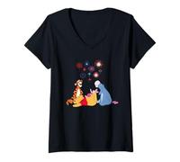 Mujer Disney Winnie The Pooh 4th of July Fireworks USA 250th Camiseta Cuello V
