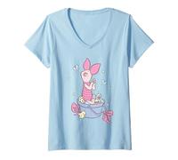 Mujer Disney Winnie the Pooh Easter Sweet Spring Piglet Chest Logo Camiseta Cuello V