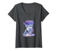 Mujer Disney Winnie The Pooh Eeyore Watercolor Rain Cloud Camiseta Cuello V, Jaspeado Oscuro, S