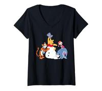 Mujer Disney Winnie the Pooh & Friends Christmas Snowman Holiday Camiseta Cuello V
