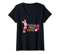 Mujer Disney Winnie the Pooh Piglet "Anxious But Cute" Funny Mood Camiseta Cuello V
