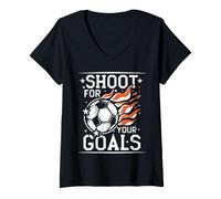 Mujer Disparar para Tus Objetivos Fútbol Diciendo Fútbol Niños Vintage Camiseta Cuello V