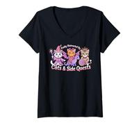 Mujer Distraído por Gatos y misiones secundarias Cat Hero Dragon Princess Camiseta Cuello V