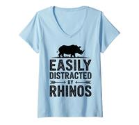 Mujer Distraído por rinocerontes Divertido Rinoceronte Camiseta Cuello V