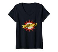 Mujer Distressed Swounds Elizabelthan Juran Word Comic Book Camiseta Cuello V