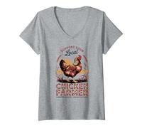 Mujer Distribuidor local de huevos Granjero de pollos Granja avícola Huevos frescos Camiseta Cuello V