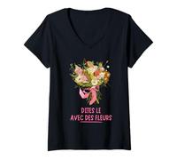 Mujer Dites Le Avec Des Fleurs Fleuriste Bouquet Composition Camiseta Cuello V