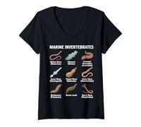 Mujer Diversas Especies de Gusanos Marinos de invertebrados Marinos Camiseta Cuello V